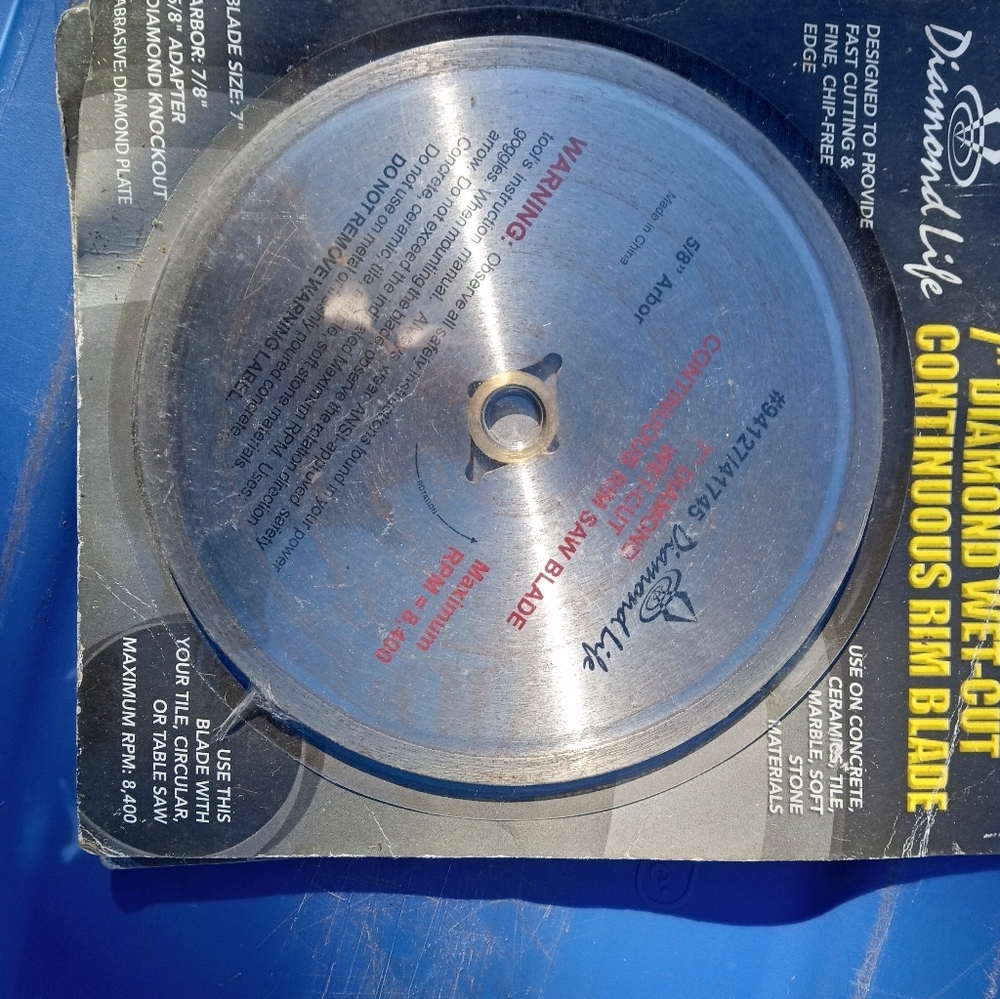 7 in. Diamond wet cut continuous rim blade